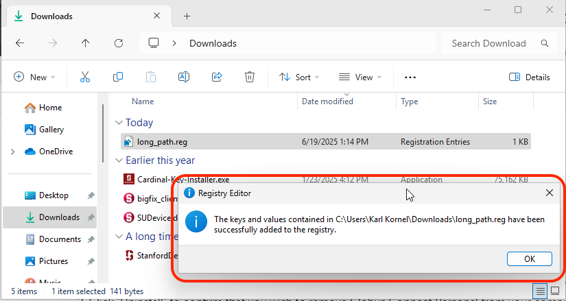 The Globus Connect Personal setup screen, showing a successful setup.